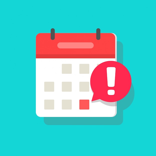 Calendar deadline or event reminder notification icon flat cartoon