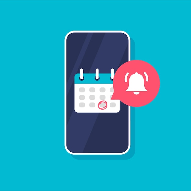 Vector calendar deadline or event reminder notification on a smartphone screen. highlighted date on it.
