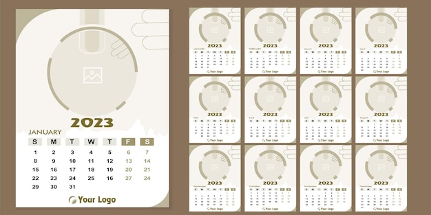 Calendar design 2023, wall calendar design 2023 modello di stampa modificabile nuovo calendario di colore dorato