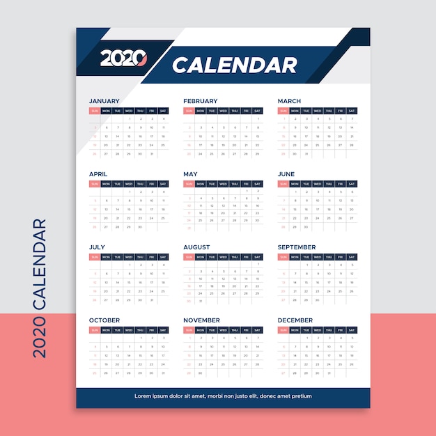 Vector calendar design template for 2020