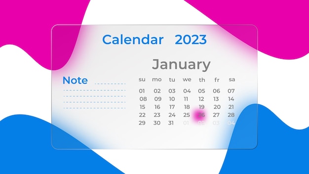 Vector calendar design with glassmorphism effect