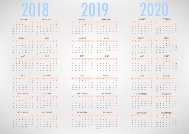 Вектор Календарь для 2018 2019 2020 простой векторный шаблон