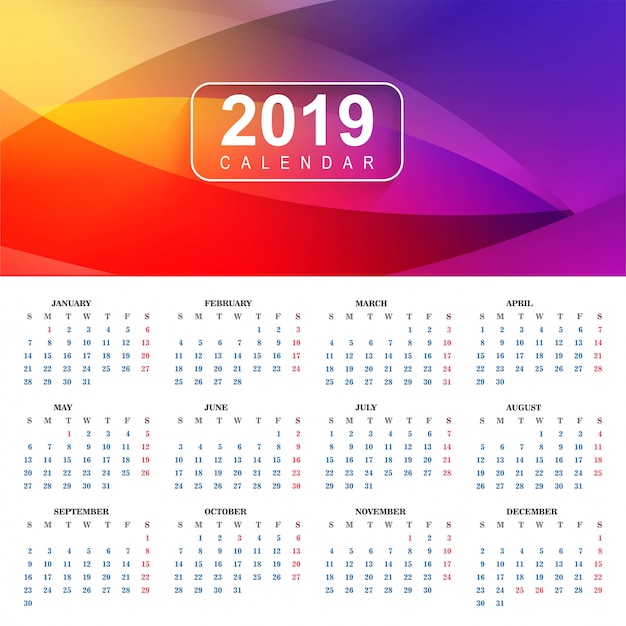 2019背景ベクトルのカレンダー