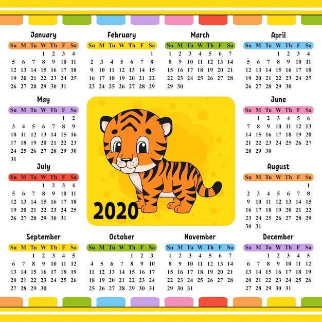 Календарь на 2020 год с милым персонажем.