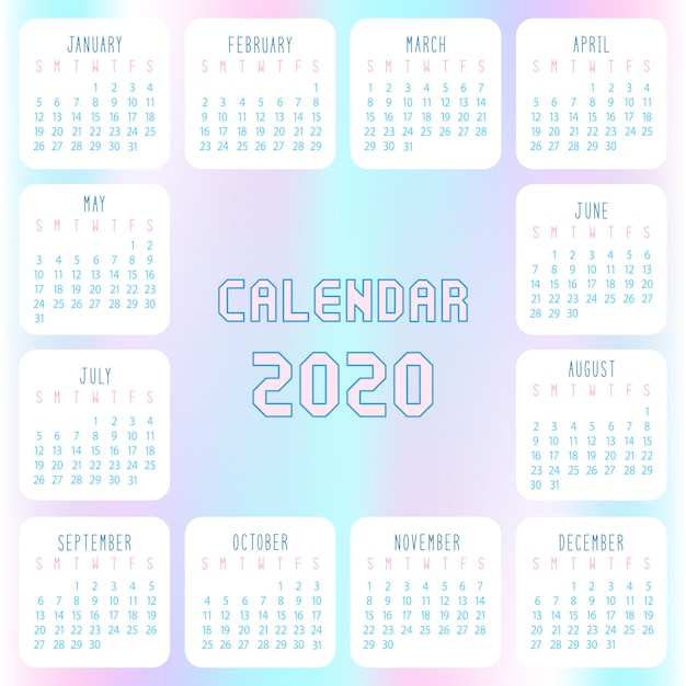 2020年のカレンダー