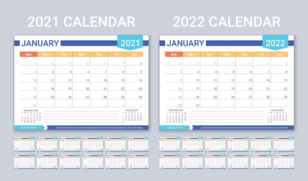 2021年のカレンダー2022年プランナーカレンダーテンプレート週は日曜日に始まります