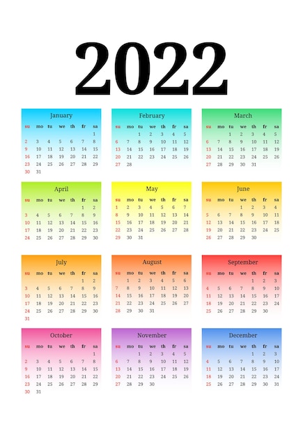 白い背景で隔離の2022年のカレンダー。日曜日から月曜日、ビジネステンプレート。ベクトルイラスト