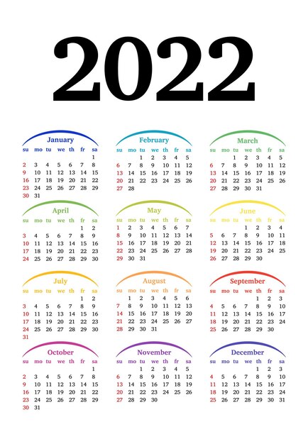 벡터 흰색 배경에 격리된 2022년 달력입니다. 일요일부터 월요일까지, 비즈니스 템플릿입니다. 벡터 일러스트 레이 션