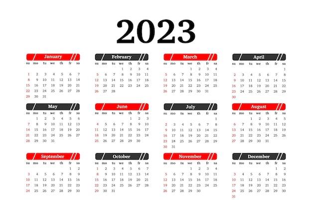 白い背景で隔離2023年のカレンダー