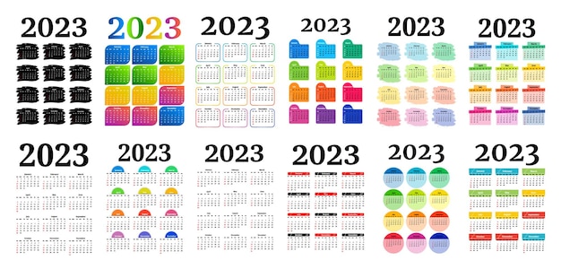 ベクトル 白い背景で隔離2023年のカレンダー