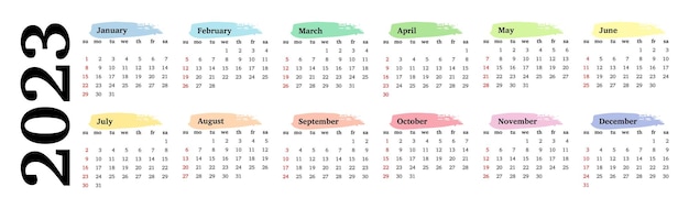 Вектор Календарь на 2023 год, изолированные на белом фоне