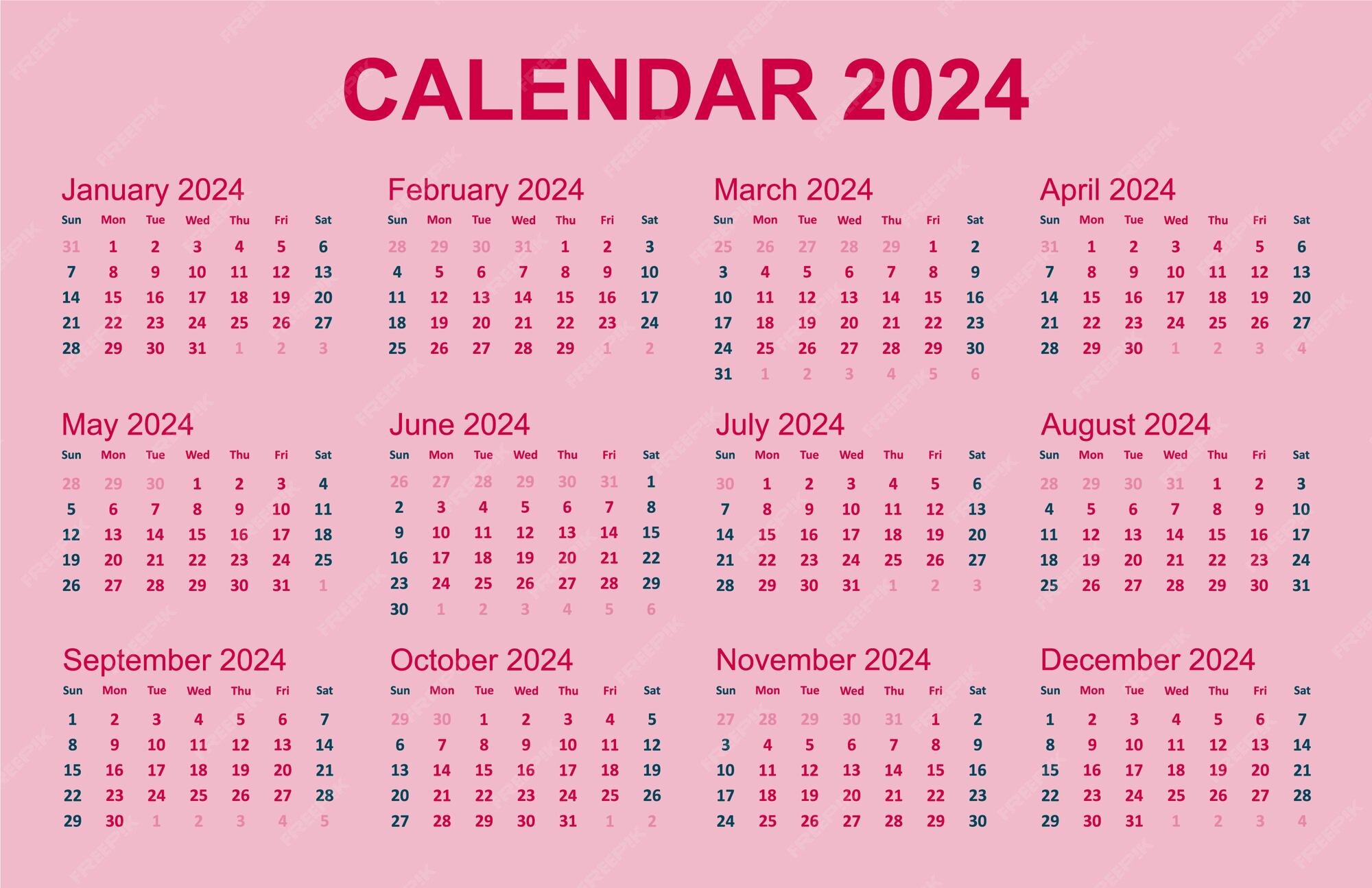 2024년 여성 테마 달력 프리미엄 벡터