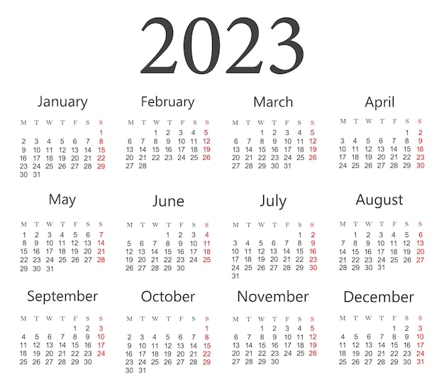 ベクトル 2023 年のカレンダー。