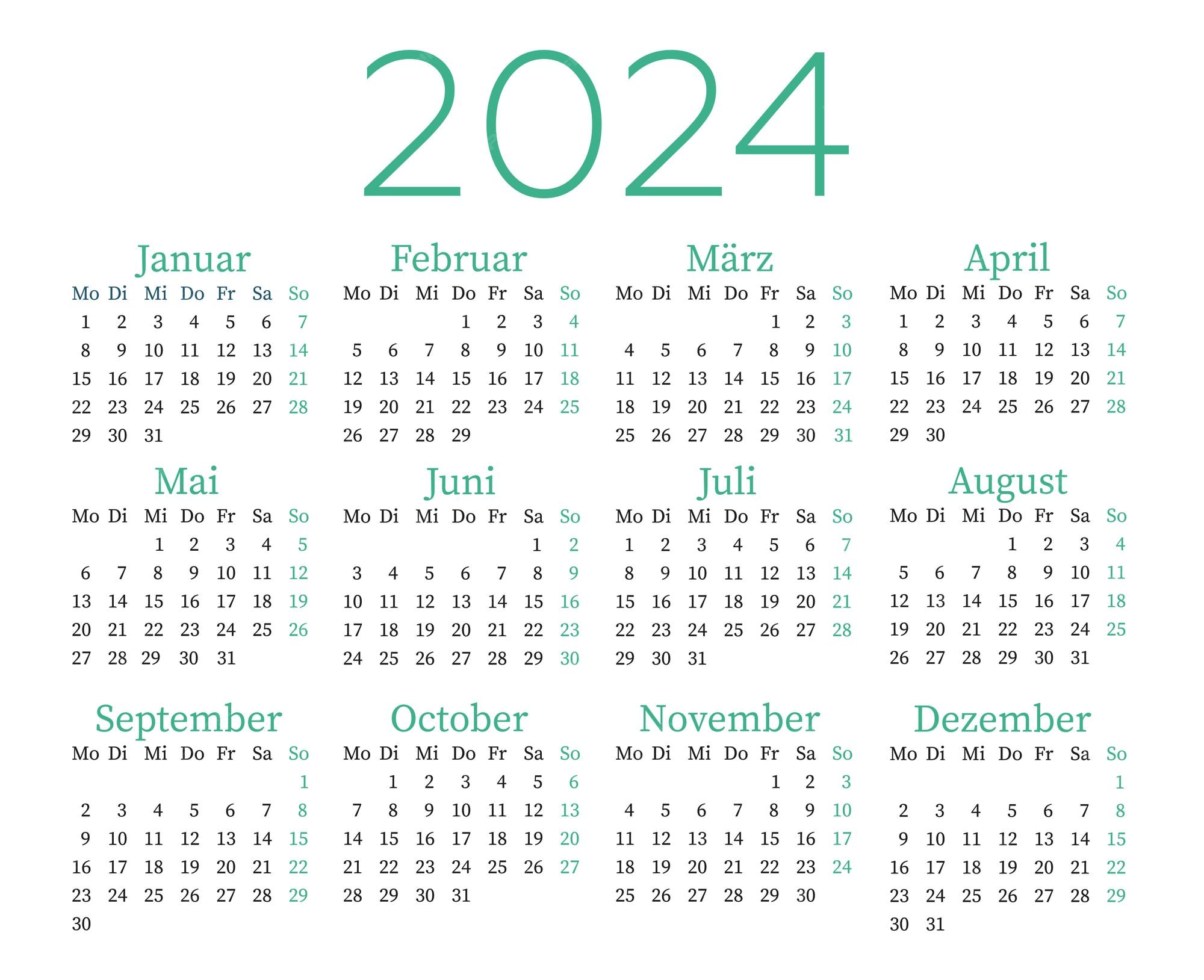 Premium Vector Calendar in german for 2024 the week starts on monday