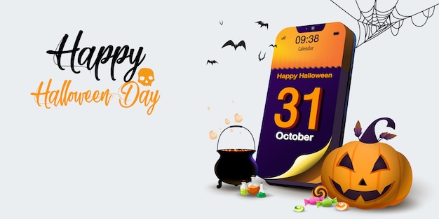 Vettore calendario halloween day sul cellulare