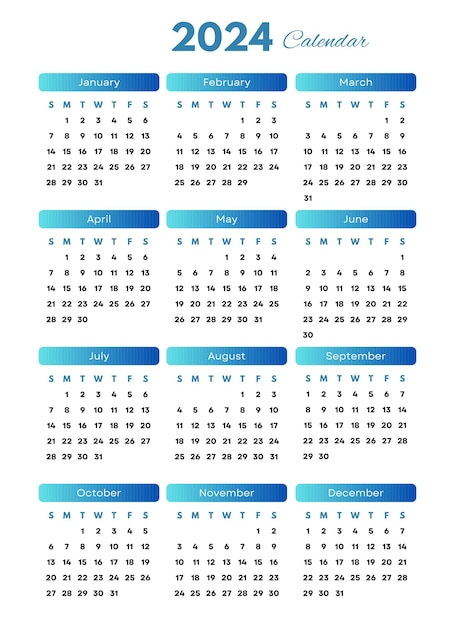 Calendar for happy new year 2024 calendar 2024 template with gradient on white background calendar