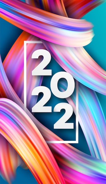Число заголовка 2022 календаря на фоне мазков кистью красочных абстрактных цветов. С новым годом 2022 красочный фон. Векторная иллюстрация Eps10