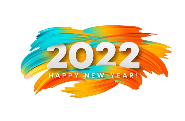 다채로운 추상적인 색 페인트 브러시 스트로크 배경에 달력 헤더 2022 번호. 2022년 새해 복 많이 받으세요 화려한 배경입니다. 벡터 일러스트 레이 션 EPS10