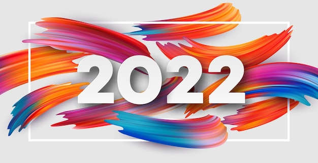 Vector calendar header 2022 number on colorful abstract color paint brush strokes background. happy 2022 new year colorful background. vector illustration eps10