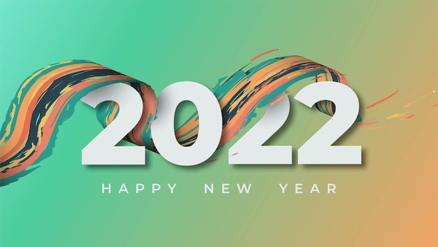 Calendar header 2022 number on colorful abstract color paint brush strokes background