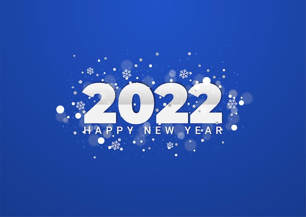 Calendar header 2022 number with snowflakes and blurry glitter particles on blue background