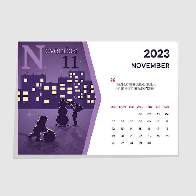 Calendar horizontal A4 for 2023 year month november