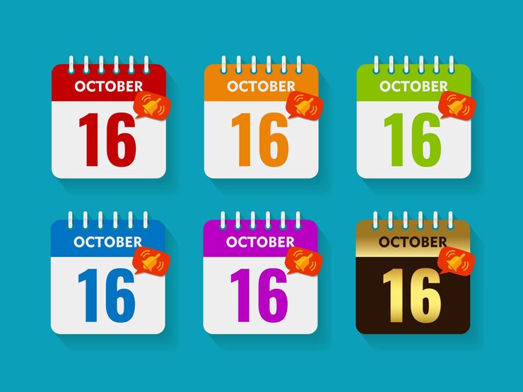 Calendar icon October day 16 vector transparent background various colors