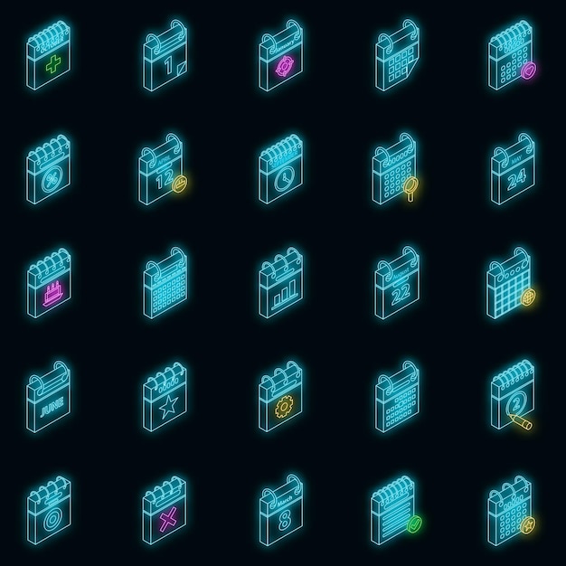 Calendar icon set vector neon