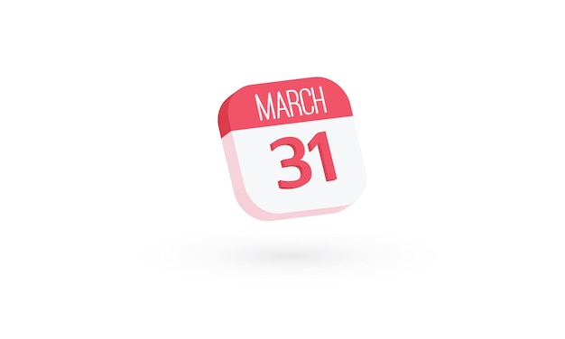 Vector calendar icon symbol graph or chart icon red and white color with march31