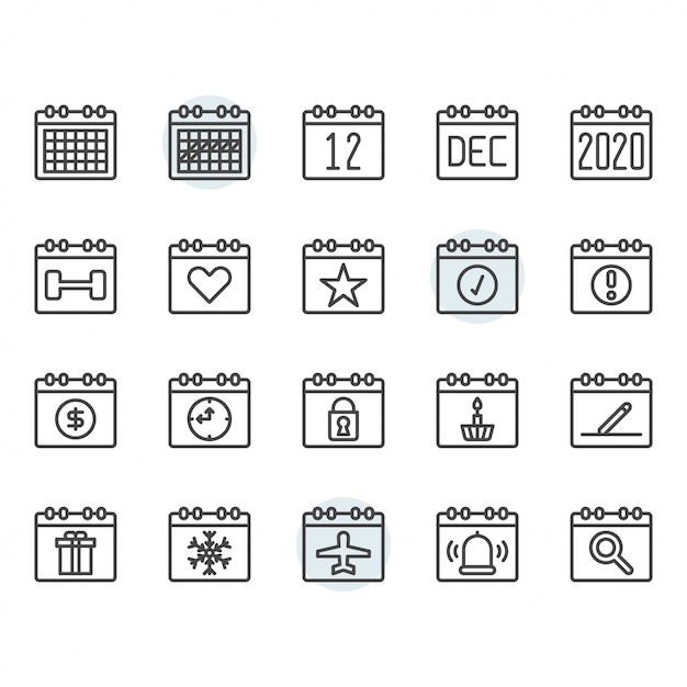 Calendar icon and symbol set in outline