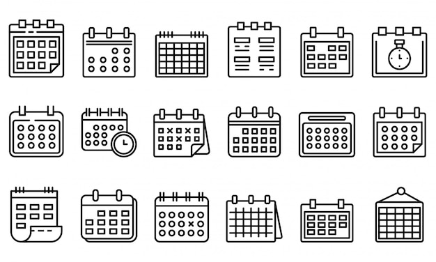 Vector calendar icons set, outline style