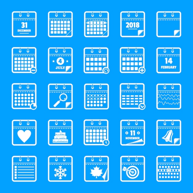 Calendar icons set, simple style