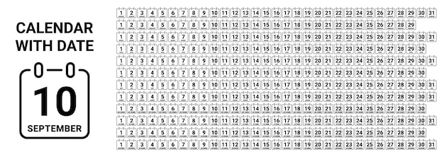 calendar icons with dates for the year on transparent background date on the calendar vector line stroke icon for user interface calendar with date minimalist style set of 12 months simple design