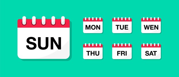 Vector calendar icons with days of the week