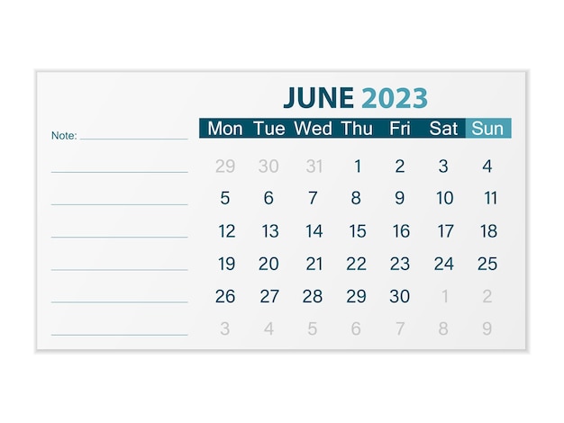 Vector calendar june 2023
