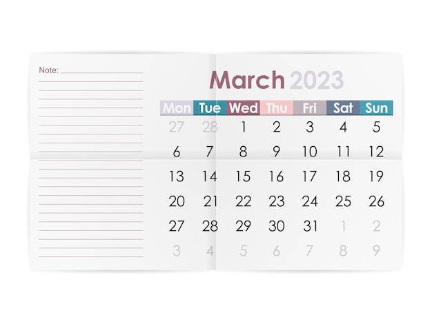 2023年3月カレンダー