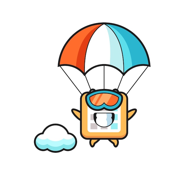 Calendar mascot cartoon is skydiving with happy gesture