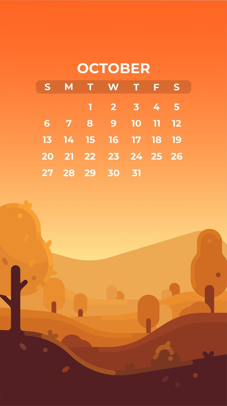 Premium Vector Calendar month of october 2024 landscape with fall foliage