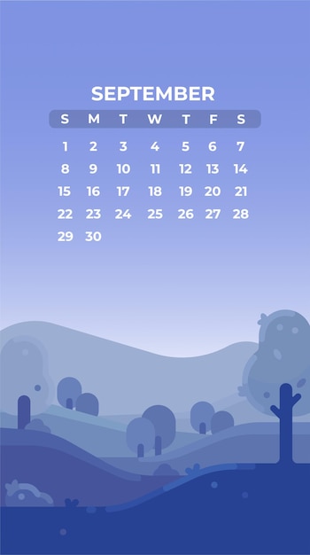 Calendar month of September 2024 with cloudy fall day