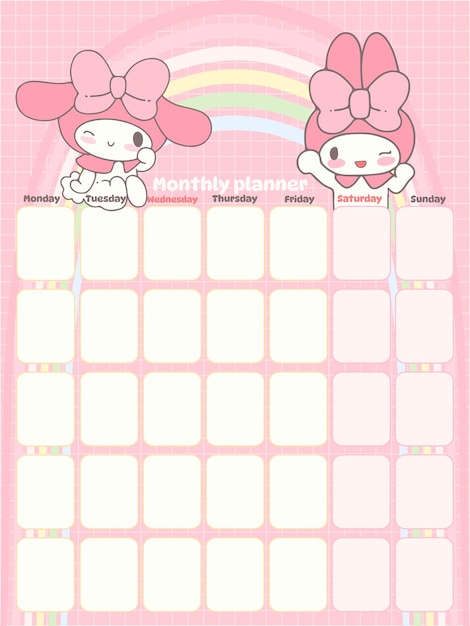 Calendar for Notes monthly planer to do on pink background notes reminds For girls