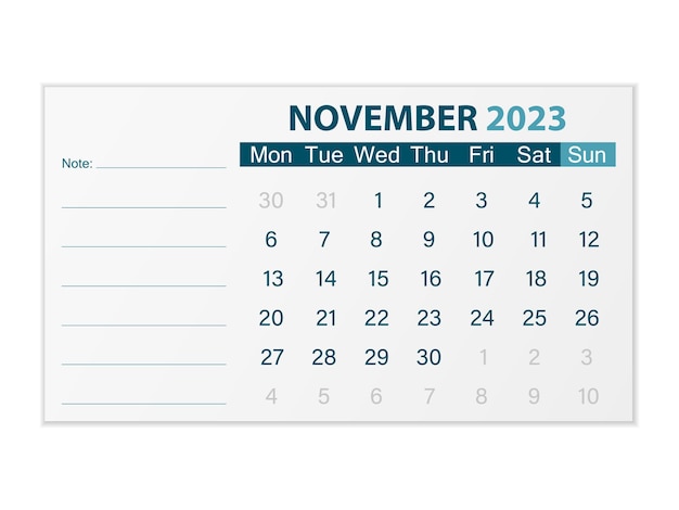 Vector calendar november 2023