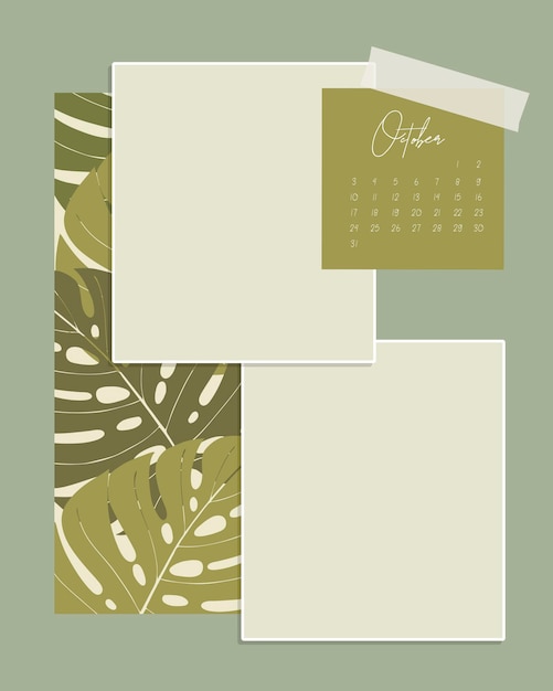 Calendar october 2022 template collage vintage for notes reminder to do list scrapbooking monstera