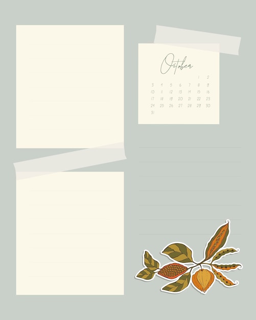 Calendar October 2022 template collage vintage for notes reminder to do list scrapbooking sticker