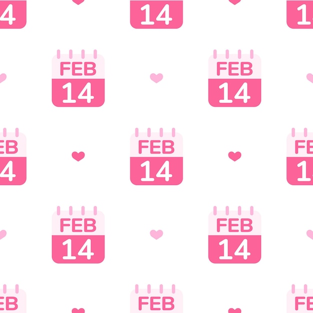 Vettore pagina del calendario del 14 febbraio che è il giorno di san valentino sfondo a pattern senza cuciture