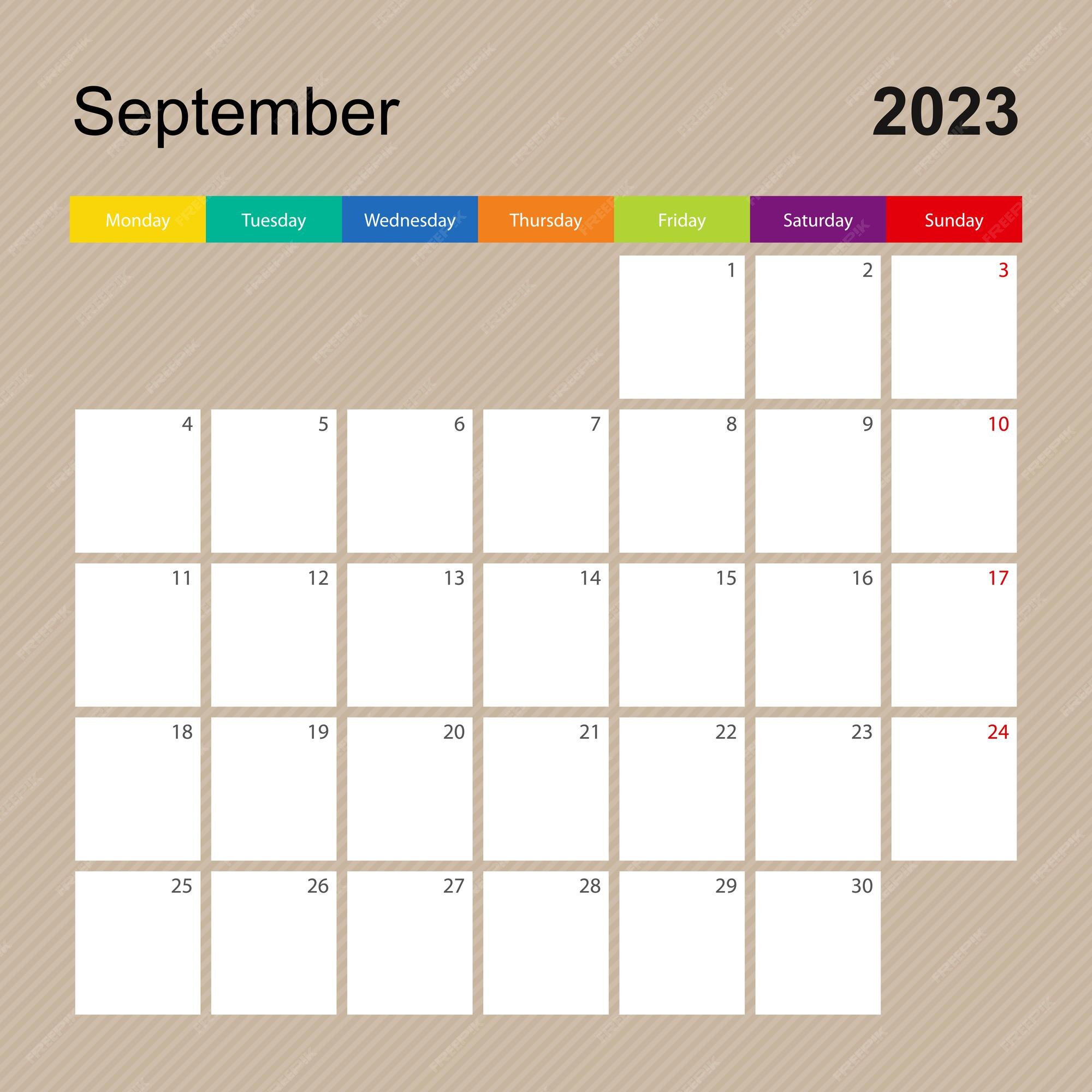 Premium Vector  September 2023 quarterly calendar block wall calendar in  english week starts from sunday