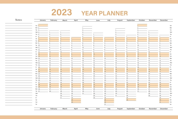 Vettore calendario planner per il 2023. modello vettoriale