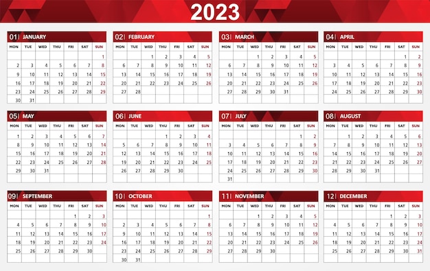 Calendario planner 2023 settimana inizio lunedì