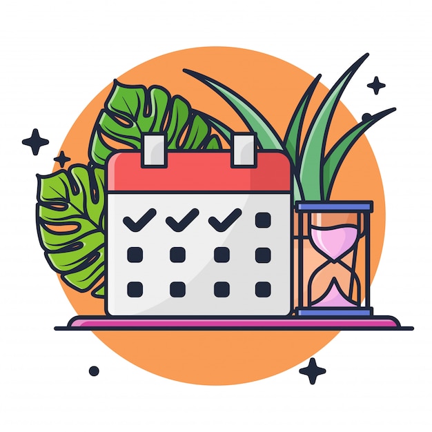 Calendar and Plants with Hourglass