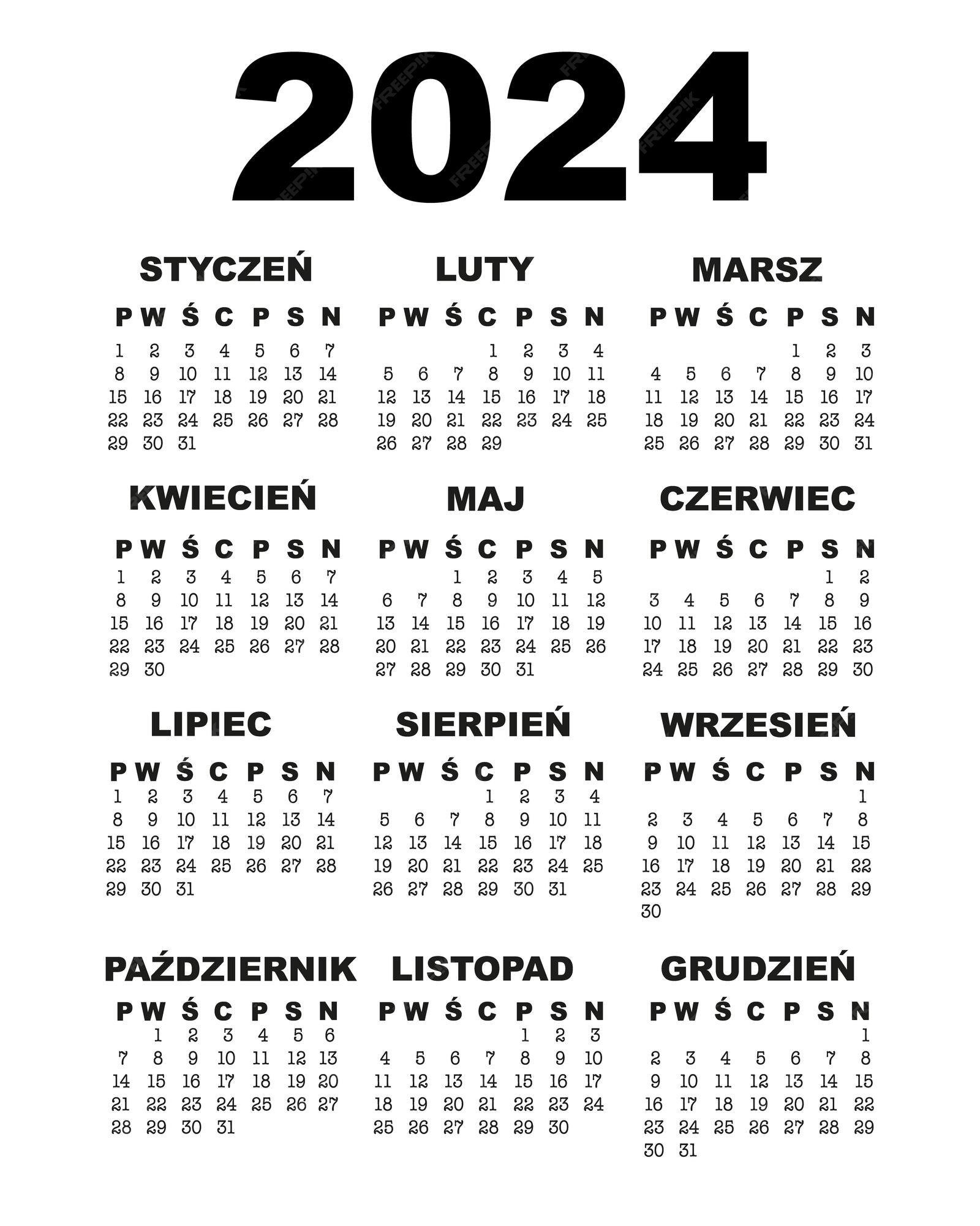 Premium Vector Calendar in polish 2024