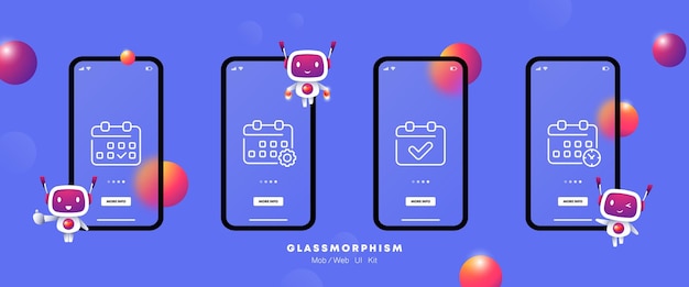 달력 세트 아이콘 기념일 중요한 날 알림 년 시계 눈금 엄수 주 월 날짜 개념 Glassmorphism UI 전화 앱 화면 비즈니스를 위한 벡터 라인 아이콘